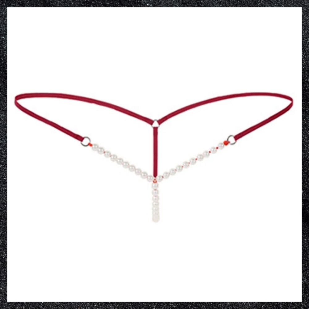 Red Pearl Bead Crotch G-string Panty
